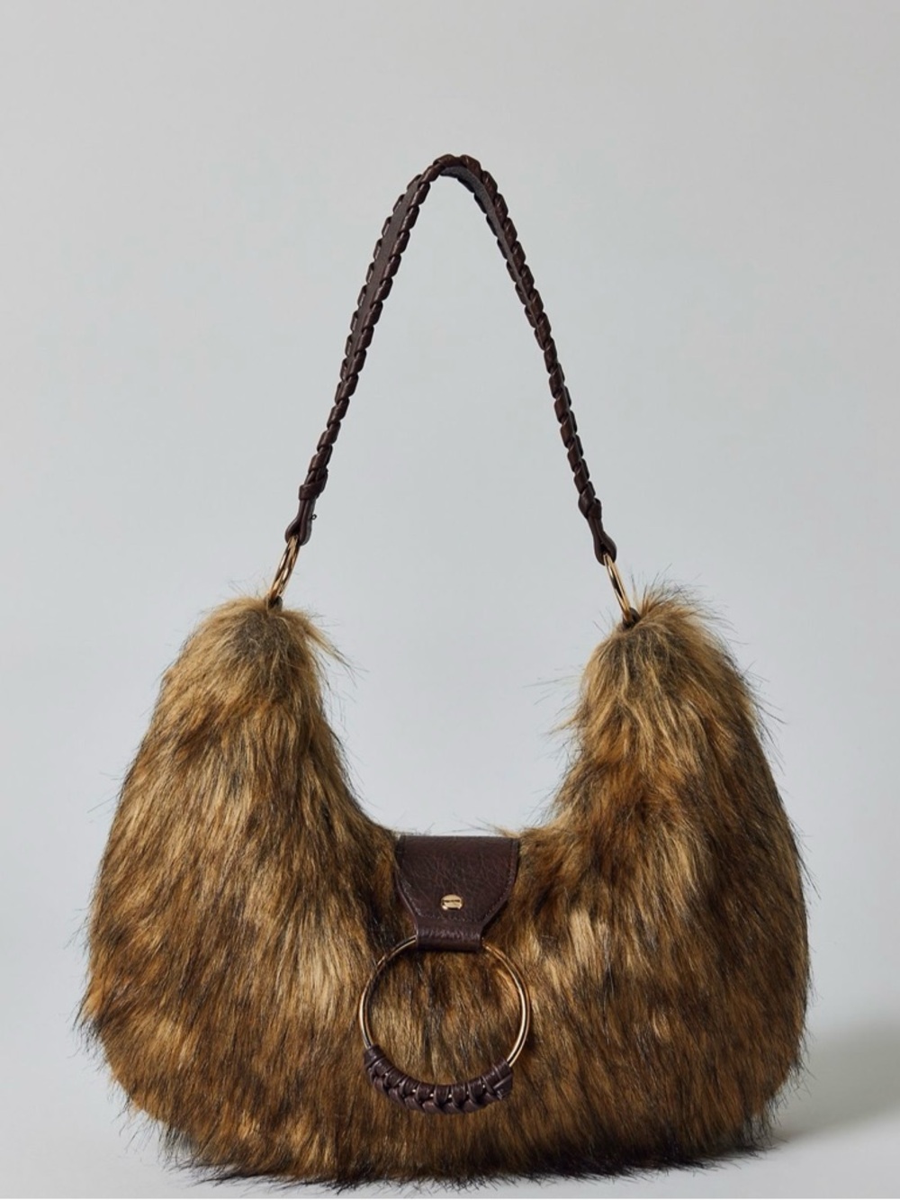 Silence + Noise UO Shaggy Slouchy Vintage Faux Fur Large Shoulder Hobo Bag